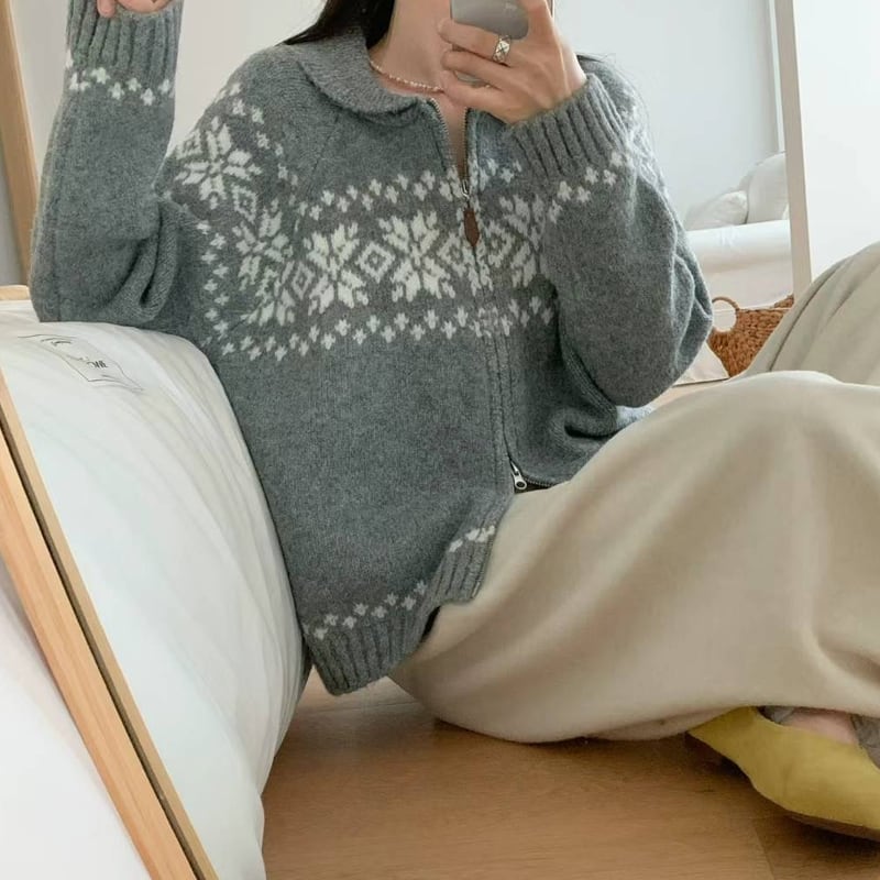 【outer】Wジップジャカードカーディガン Q6558