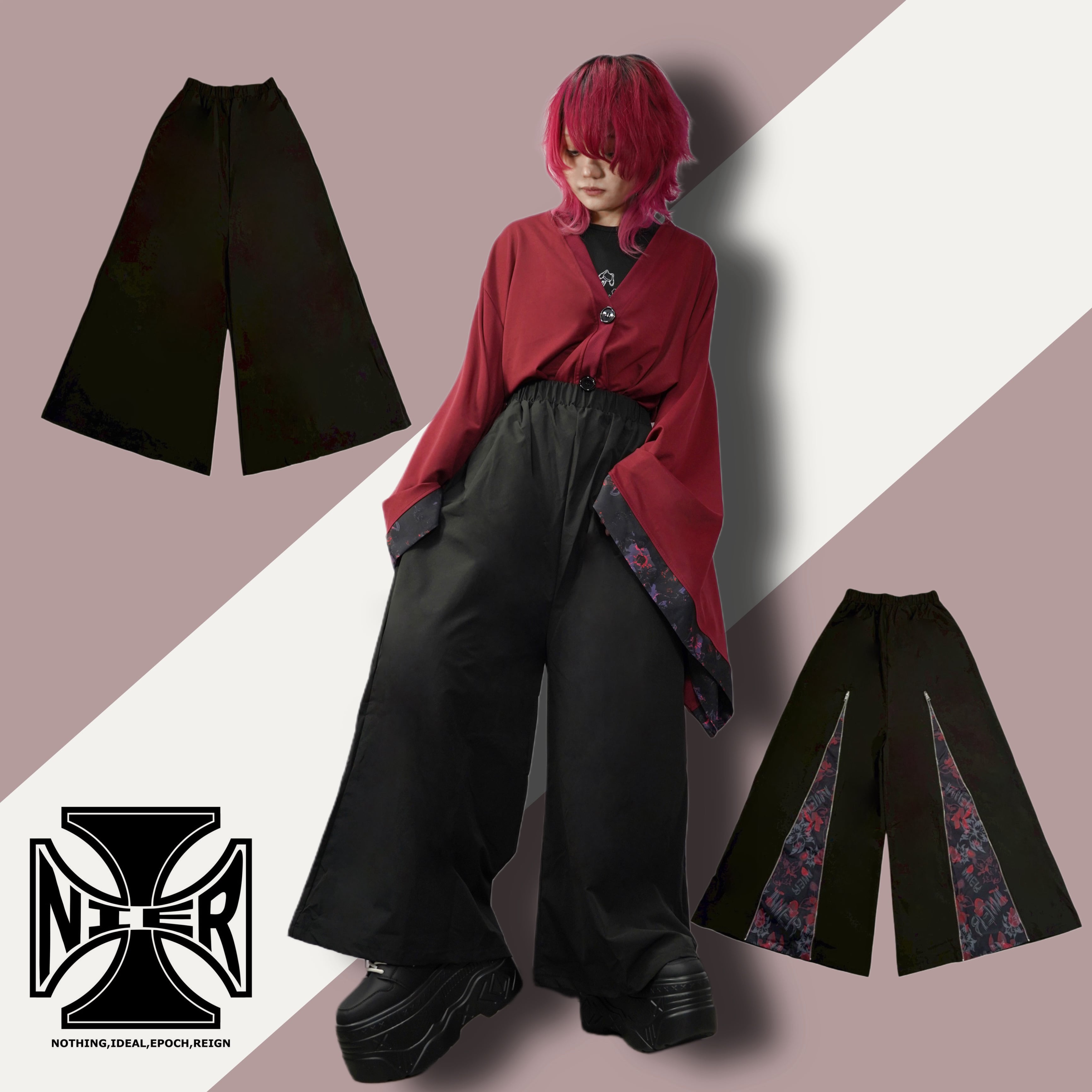 和柄BACK ZIP 2WAY WIDE PANTS【九尾×花弁】 | NIER CLOTHING