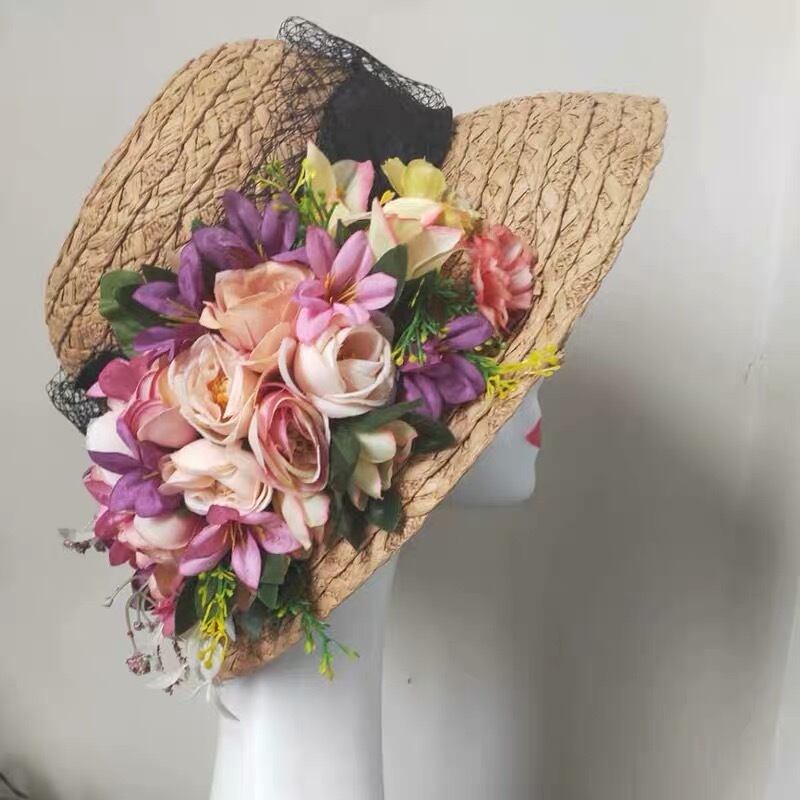 2カラー】フラワー 花 帽子 水色 帽子 デコレーション 海 夏 撮影 花