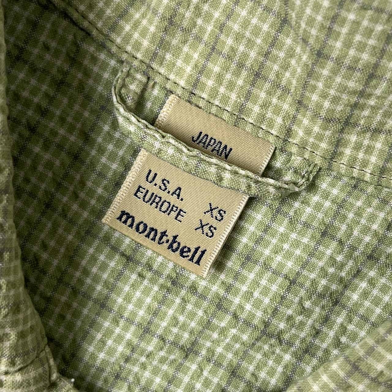 mont-bell モンベル チェック シアサッカー 長袖シャツ S/グリーン メンズ アウトドア