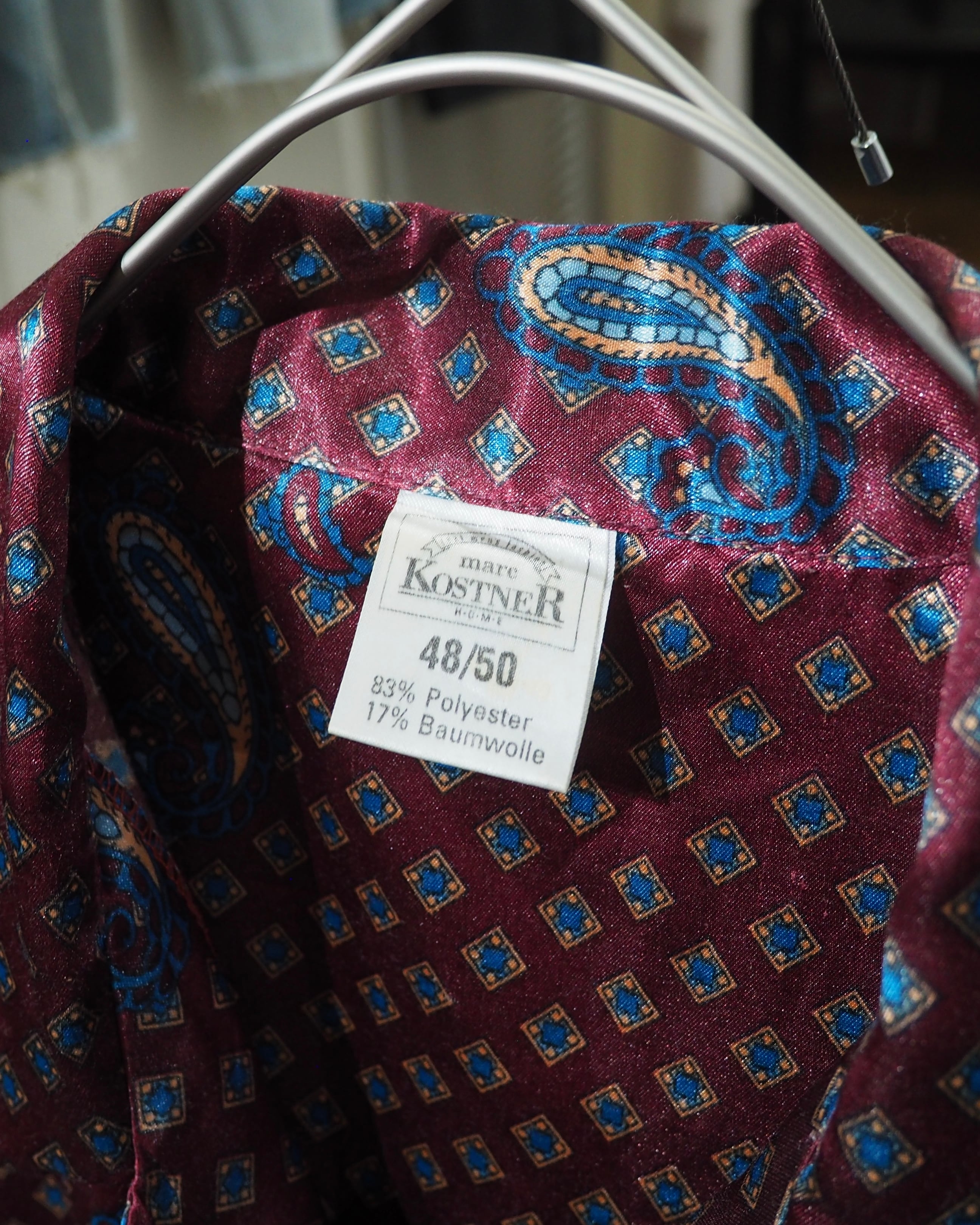 1990s Beautiful Bordeaux × Old Luxury Art Pattern Vintage Drape Loose Shirt