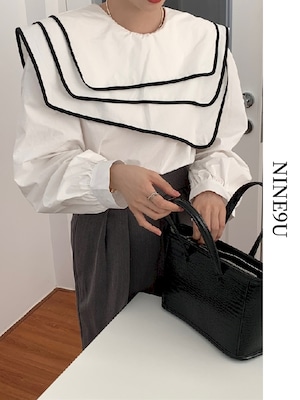 nichi-collar asymmetry blouse 2color【NINE5272】