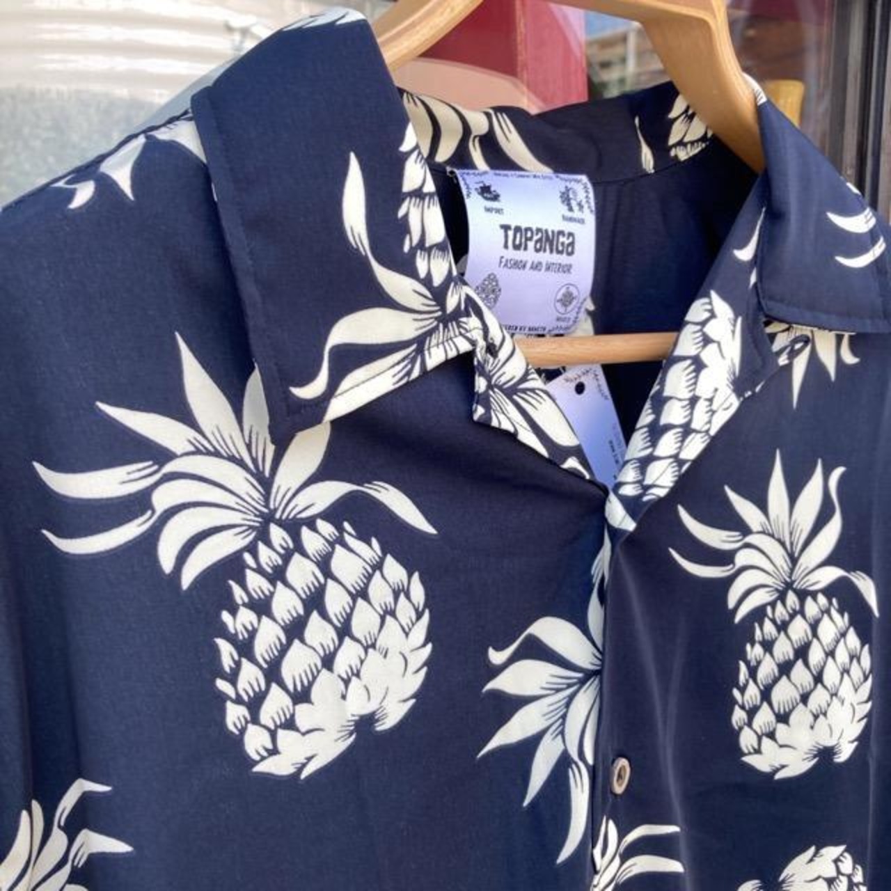 TOPANGA Men's 　パイナップル開襟シャツ　ブラック