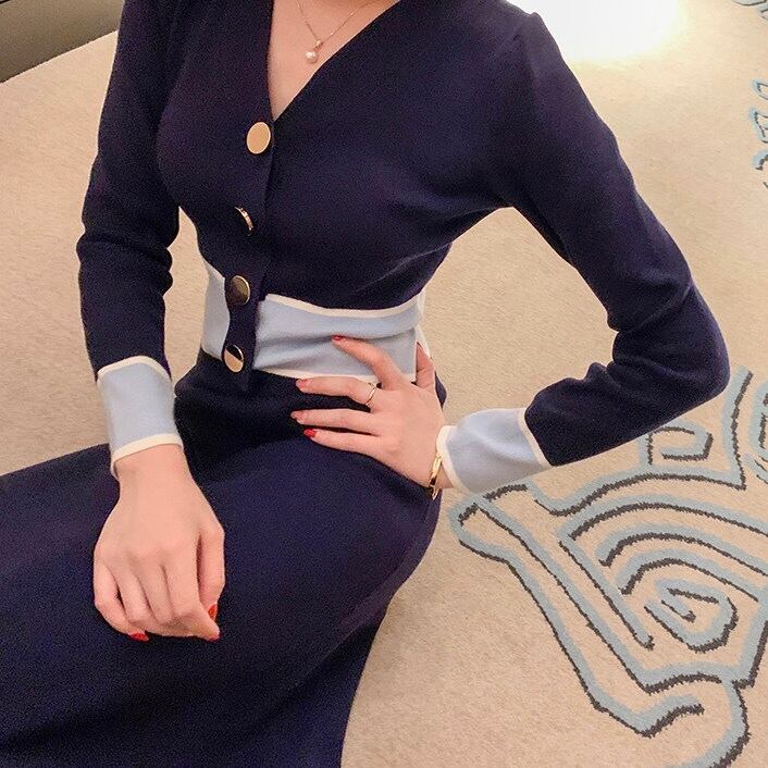 バイカラーVネックニットワンピース 全2色 | LILIANA