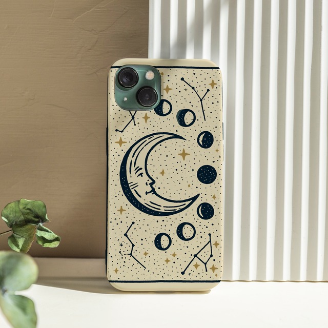 受注生産 iPhoneケース 三日月と星のミニマル星図｜天体図風 STAR052A