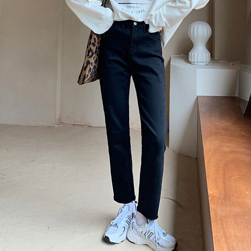 ブラッククロップドジーンズ スプリングオータムパンツ ストリート 春物 秋物 試着室37999121880