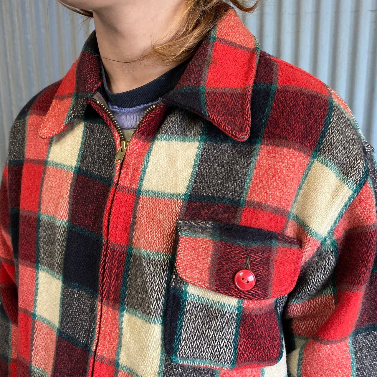 50年代 ビンテージ 黒タグ WOOLRICH ウールリッチ チェック柄 ウールジャケット 4ポケット メンズL-XL相当 古着 50s ヴィンテージ  レッド系 赤色 【ブルゾン・ジャケット】【SA30】【AL2110】 | cave 古着屋【公式】古着通販サイト