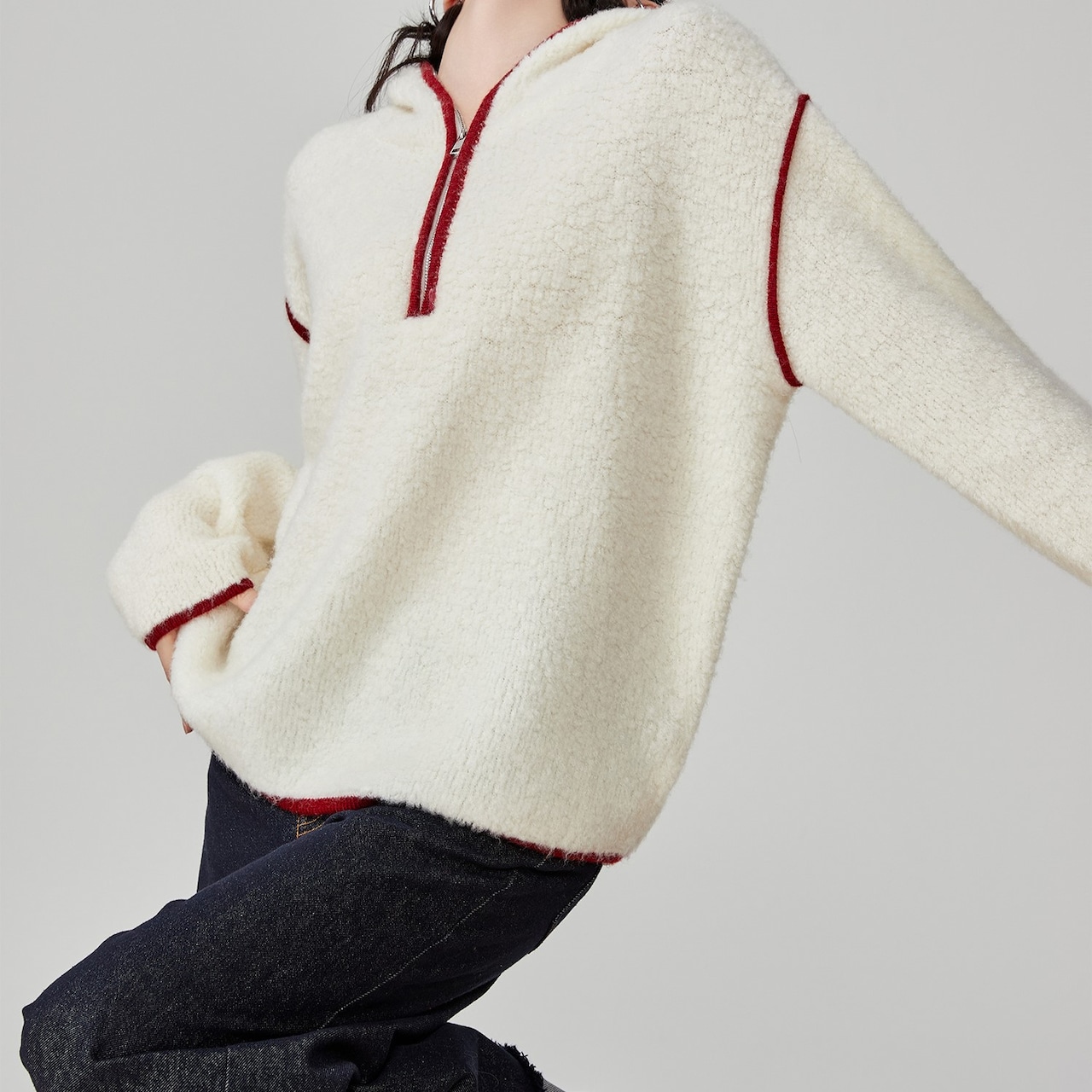 フード付きブークレニットプルオーバー H0047