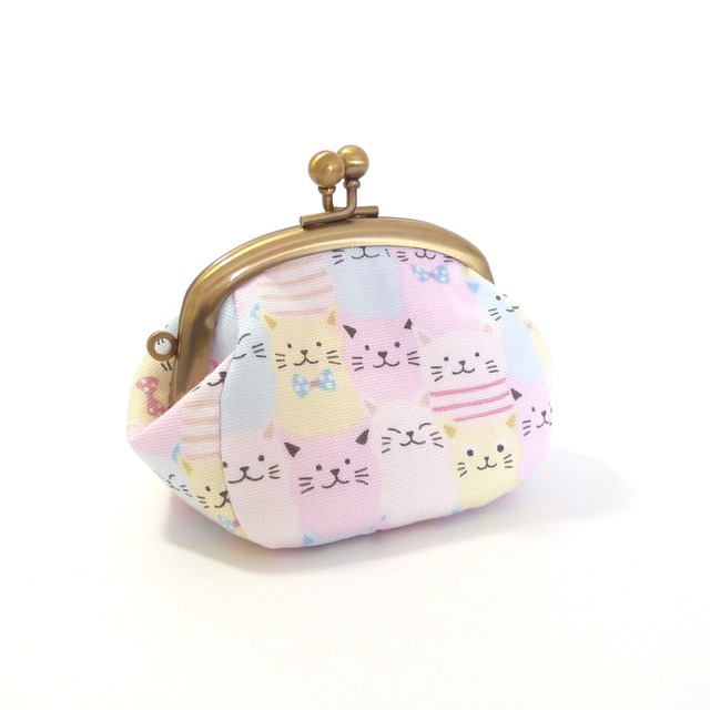 がま口小銭入れ 猫たくさん ピンク 猫柄 コインケース G101