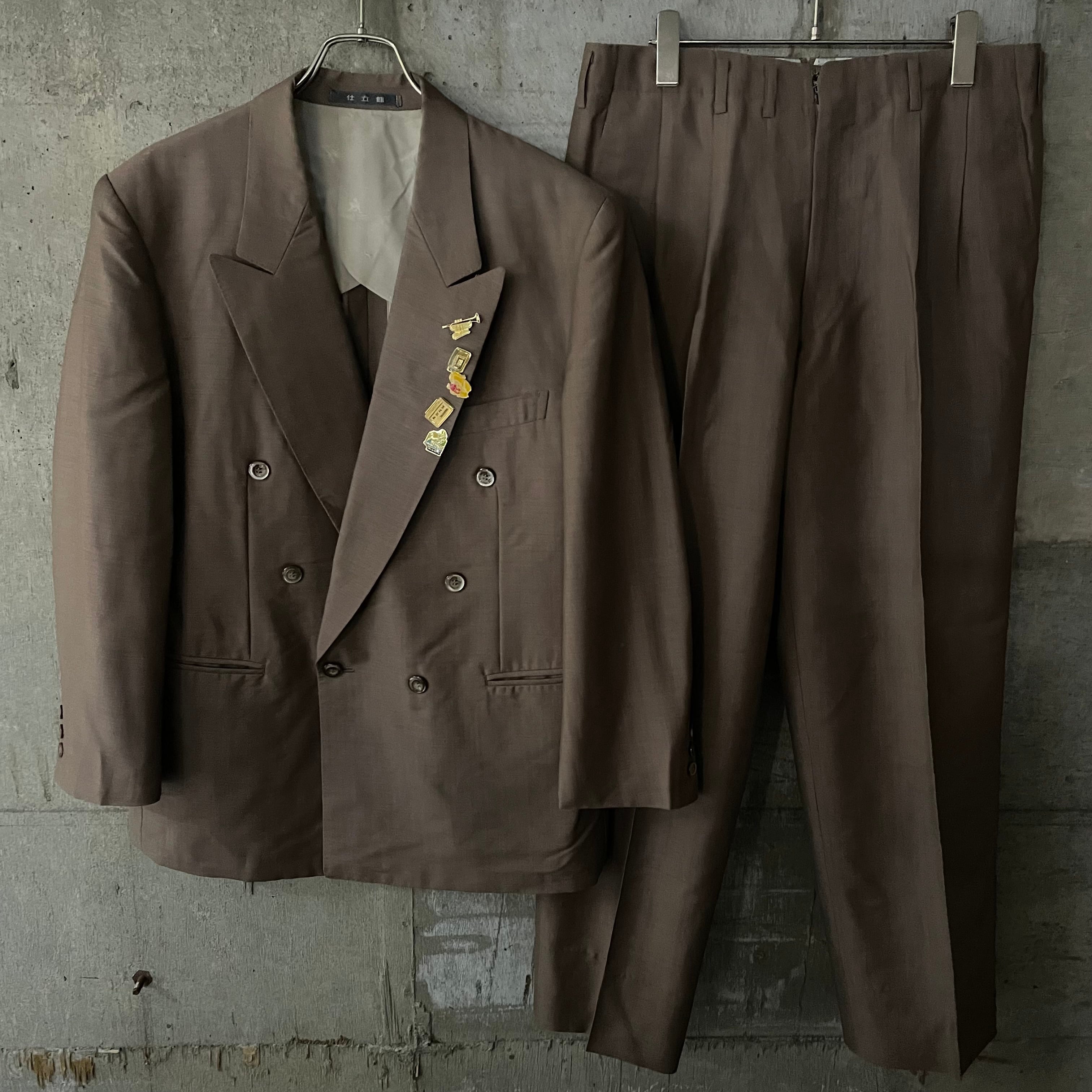 vintage〗graybeigecolor pins wool double setup suit/グレージュ 