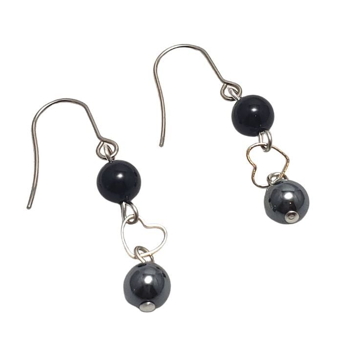 勝負運を高める パワーストーン ピアス ヘマタイト オニキス 天然石 ピアス 金属アレルギー 対応 ギフト ハンドメイド ハート イヤリング変更可 メール便送料無料 アクセサリー