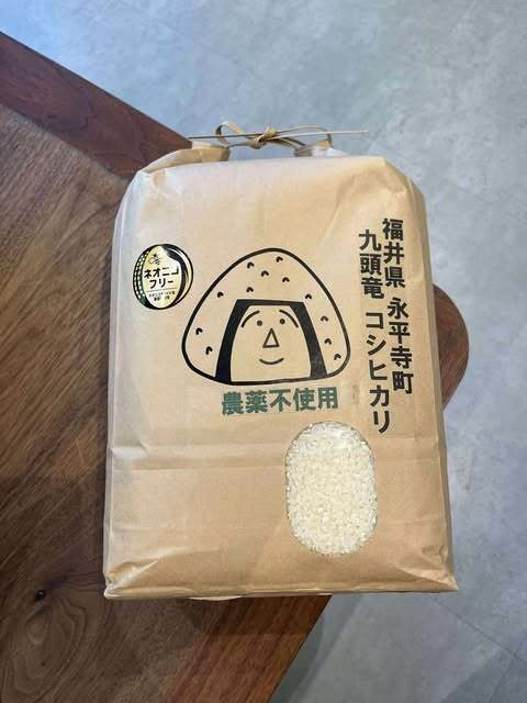 白米〉福井県永平寺町 九頭竜コシヒカリ 5kg 農薬不使用 【送料込み