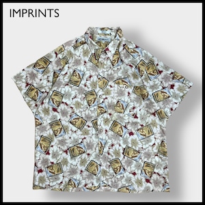 【IMPRINTS】半袖シャツ 柄シャツ 総柄 オールパターン レーヨン ハイビスカス 2XL ビッグサイズ 韓国製 US古着