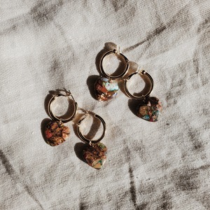 Imperial Jasper Heart Charm Hoop Pierce/Earring カラフル天然石大ぶりフープピアス/イヤリング ゴールド ステンレス 金属アレルギー対応