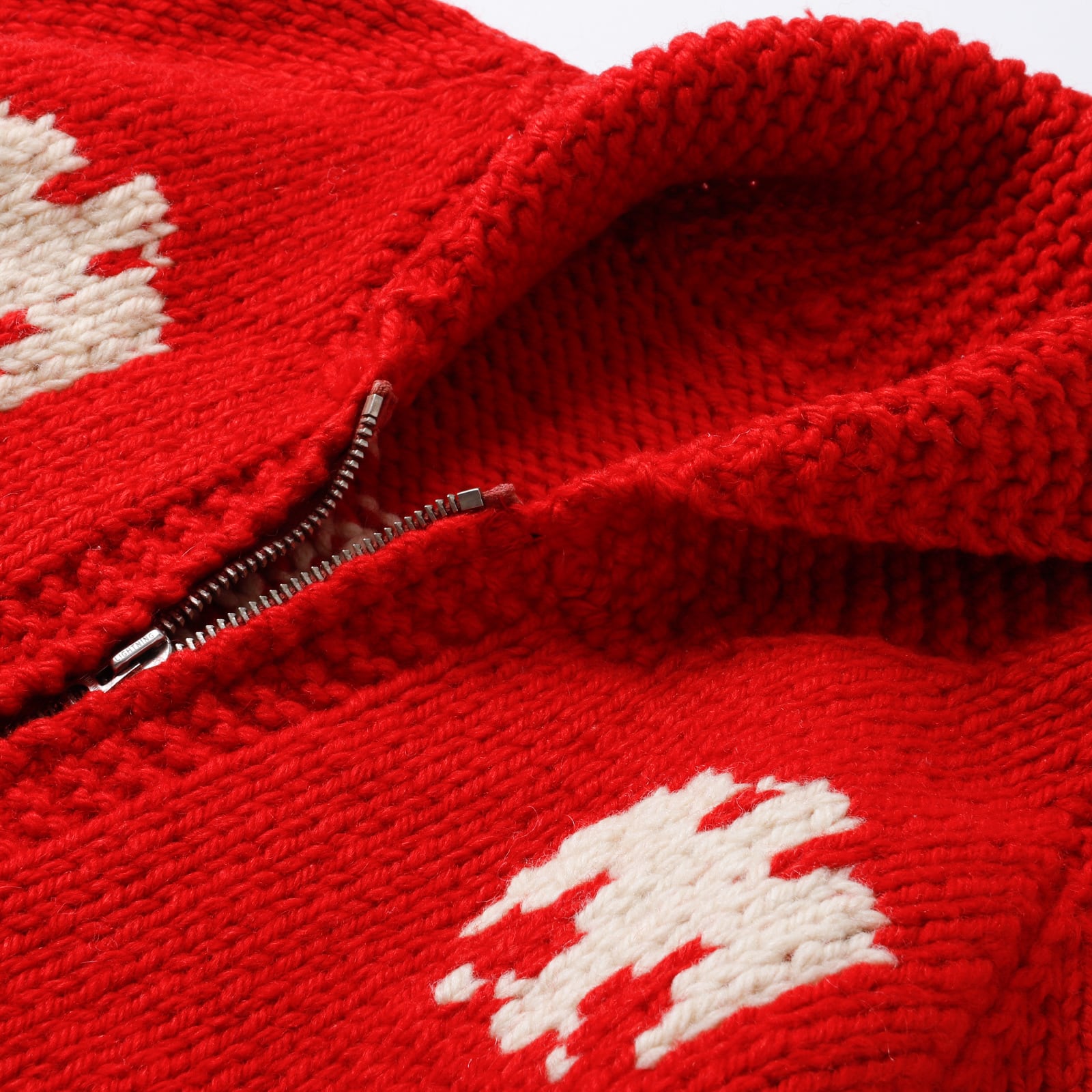 美品✨45R シェットランドヘリンボンカウチンコート　ショールカラー　レッド 45R（フォーティファイブアール）の「シェットランドヘリンボン