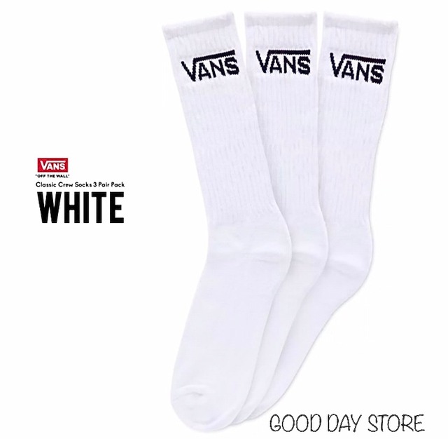 VANS CLASSIC CREW SOCKS ソックス 3P SET / WHITE | GOOD DAY STORE