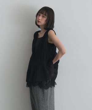 1547 シアーギャザーノースリーブブラウス black