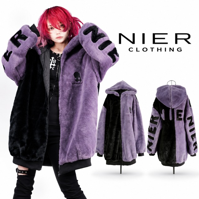 【超ふわもこ】TWO-TONE ZIP OUTER -BLACK×PURPLE-