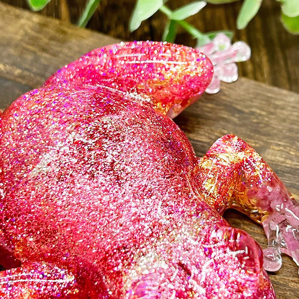 かえるオルゴナイト BIGサイズ ローズクォーツ ピンクトルマリン