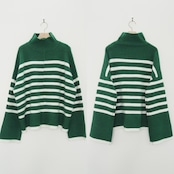 ハイネックボーダーオーバーknit/グリーン