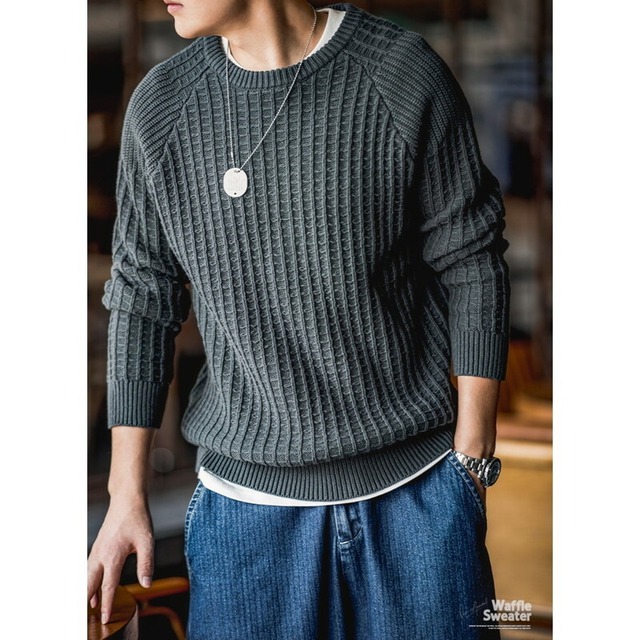 Waffle Round-Neck Knit Sweater【G0947】