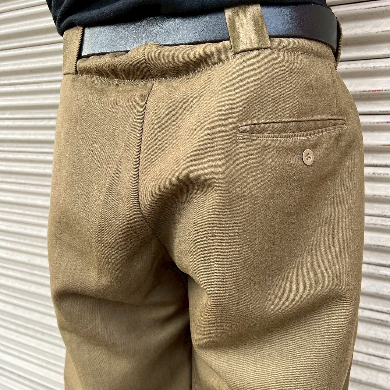 80s Vintage ヴィンテージ スラックス パンツ W86cm M/L カーキ ウール