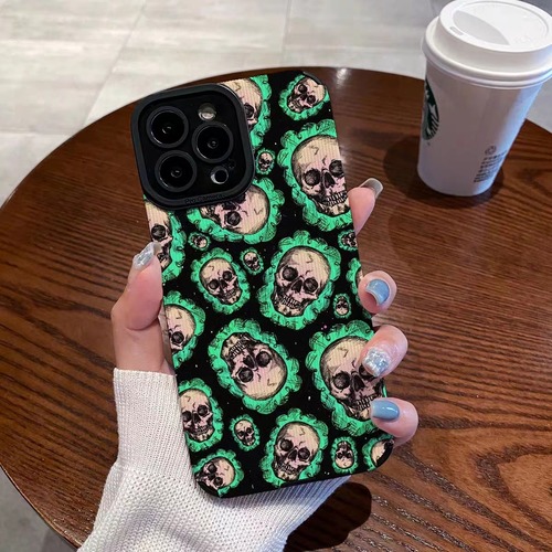 iPhone14 Pro Max 13 12ケース ドクロ 個性的 かっこいい お洒落 アイフォン14ケース 髑髏 ソフトケース グリーン おもしろ ダーク★