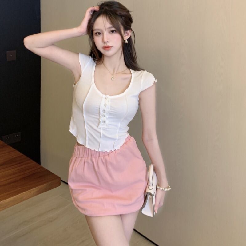 スリムTシャツ トップス ハイウェストウェストスカート ハンチェンe22599572108