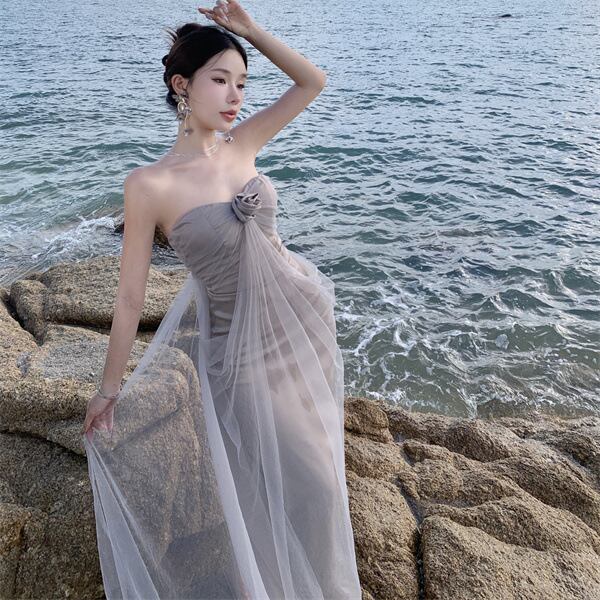 【dress】チュールコンビベアトップワンピース M33137