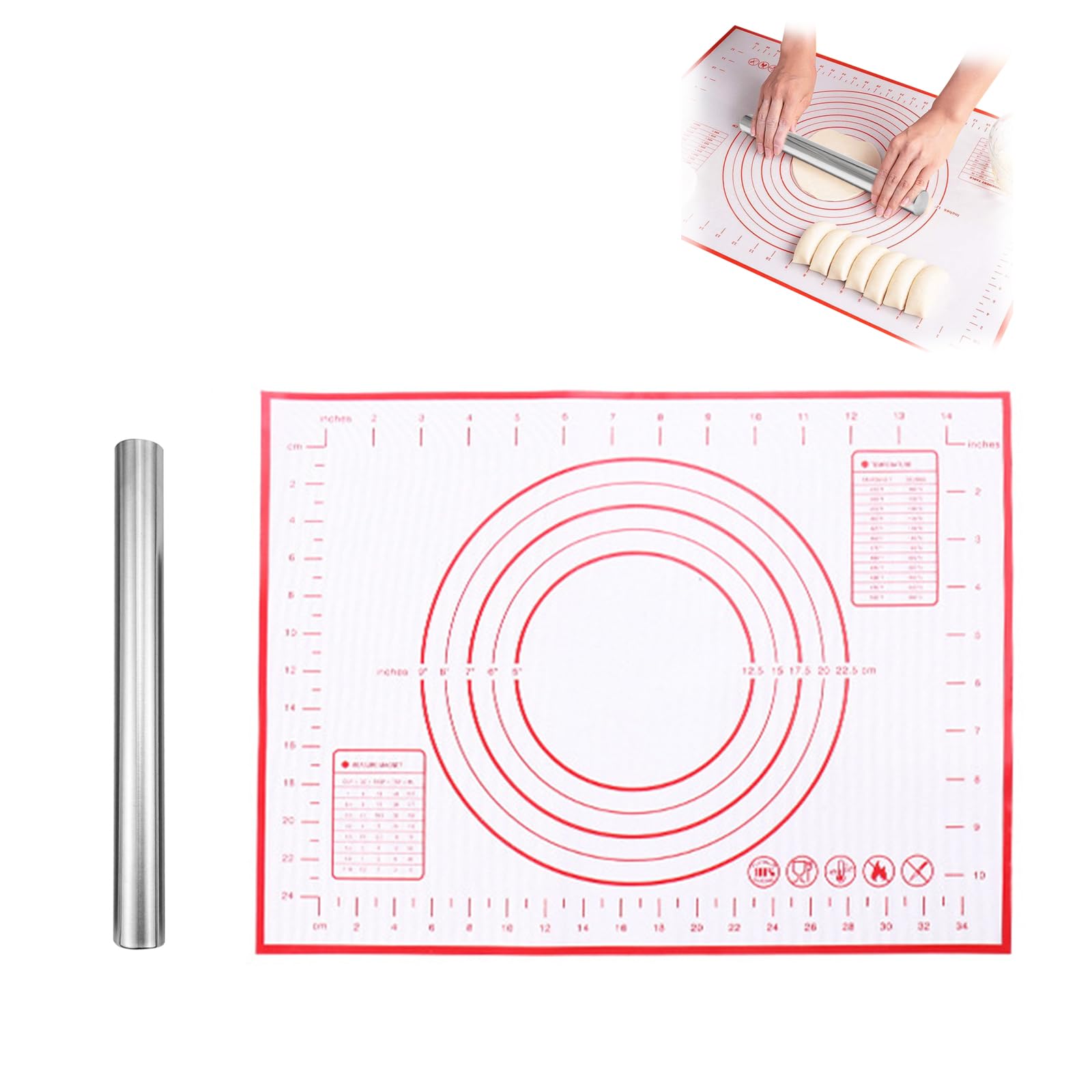 【数量限り】麺棒 (25cm) シリコンマット パン作り めん棒 食パン型 パン作り道具セット 製菓道具 ステンレス製 製菓マット キッチン用品 餃子 ピザ ノンスティック