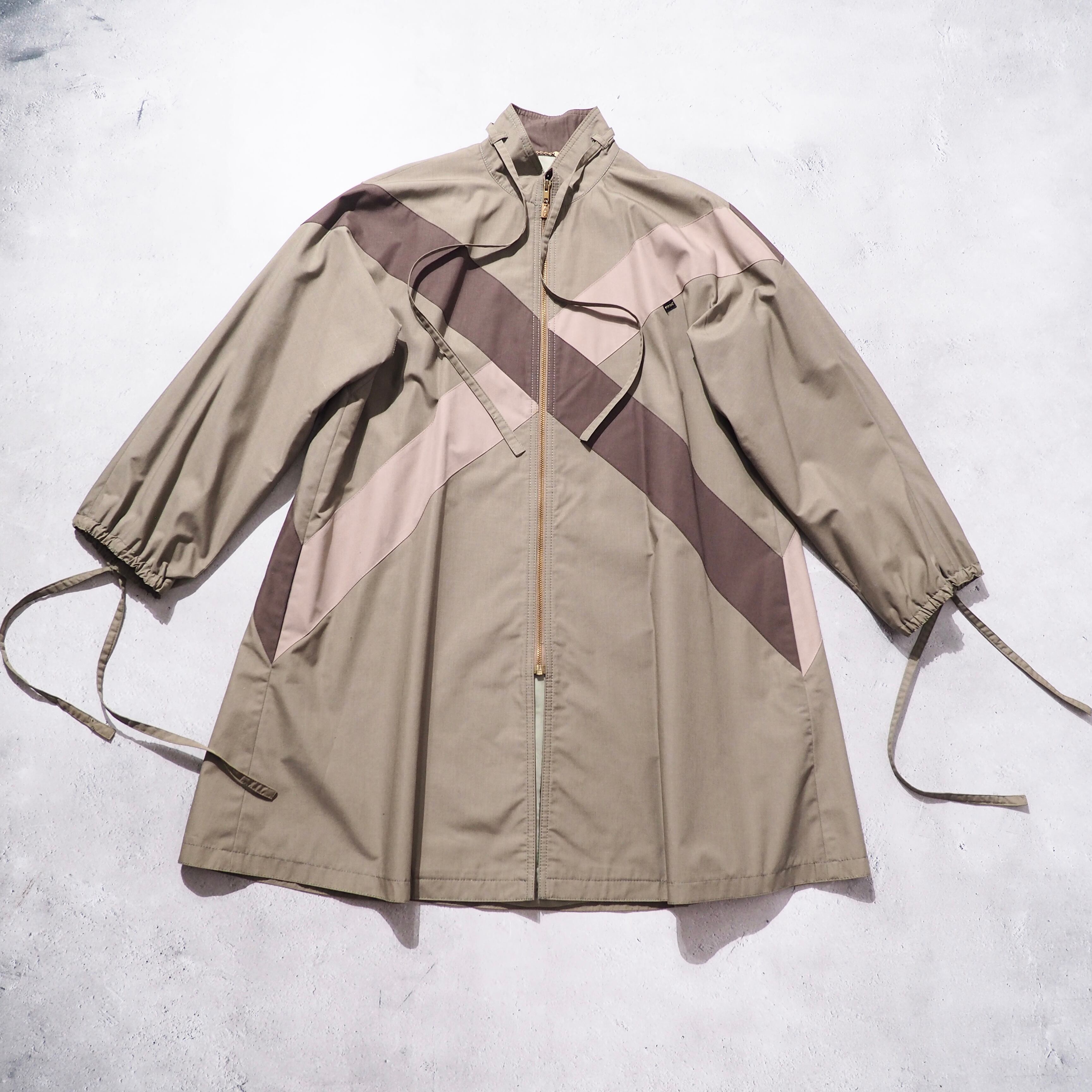 1980s " Unknown " Cross panel × Draw cord Design vintage Stand collar coat