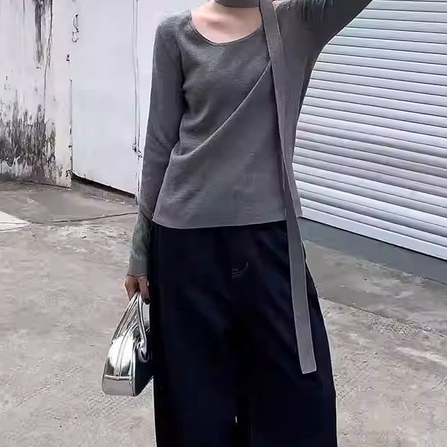 長袖 オープンショルダー ニット プルオーバー 2color ATO0074