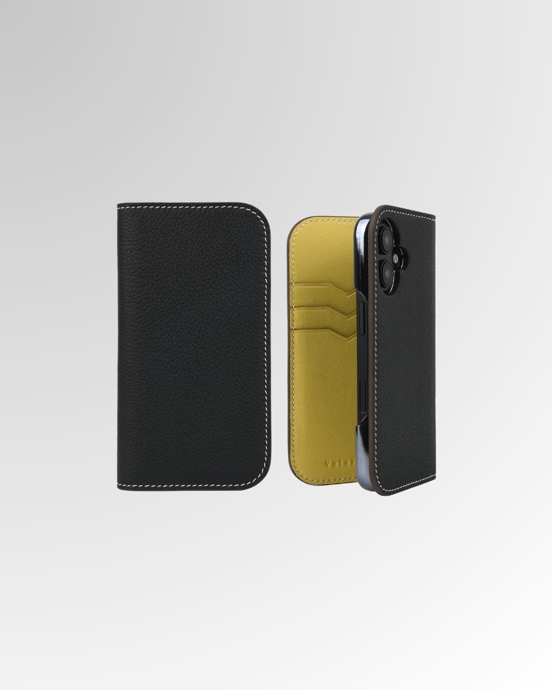 【iPhone16シリーズ】手帳型ケース トゴ ブラック×ライムイエロー