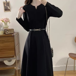 【2点セット】キーネックウエストシェイプワンピース+ベルト ・74192 【2点セット】キーネックウエストシェイプワンピース+ベルト ・74192