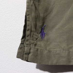 美品 XL オリーブグリーン シルクリネン Caldwell Polo Ralph Lauren ポロラルフローレン 半袖開襟シャツ