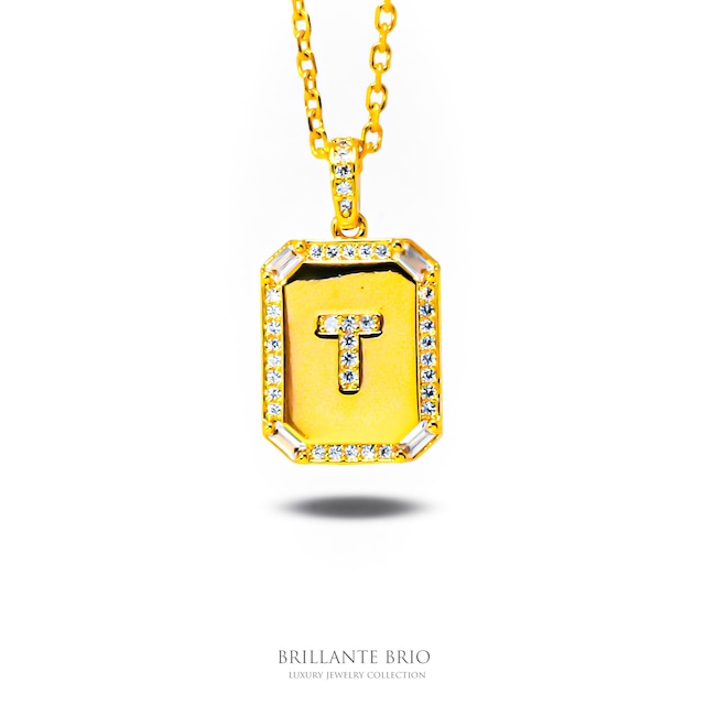 square coin initial necklace《T》