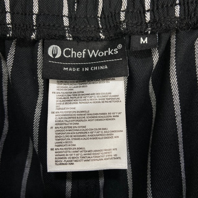 タグ付き未使用品 ChefWorks ストライプ柄シェフパンツ 黒 M コック