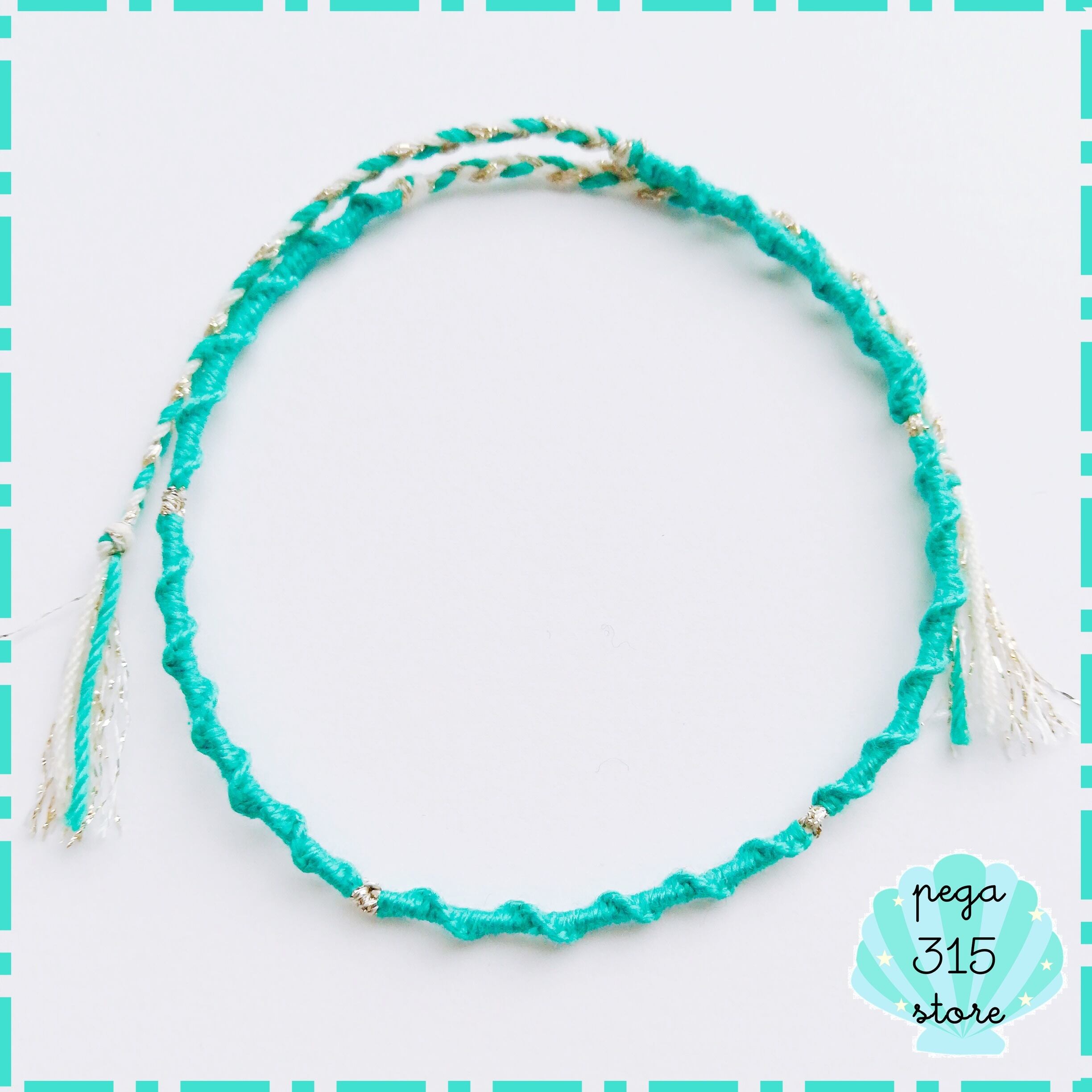 Henp・ミサンガ ( ナチュラル×ブラウン×ターコイズ)足首用 2つセット♥ヘンプ♥足用ミサンガ 足首用 メンズにも