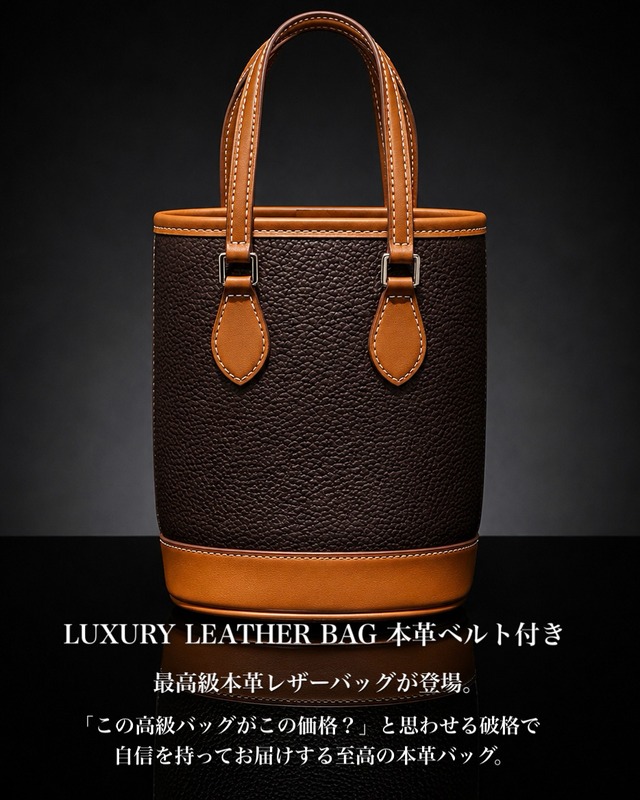《初回限定価格》LUXURY LEATHER BAG 本革ベルト付き ブラウン【BLB-26008】