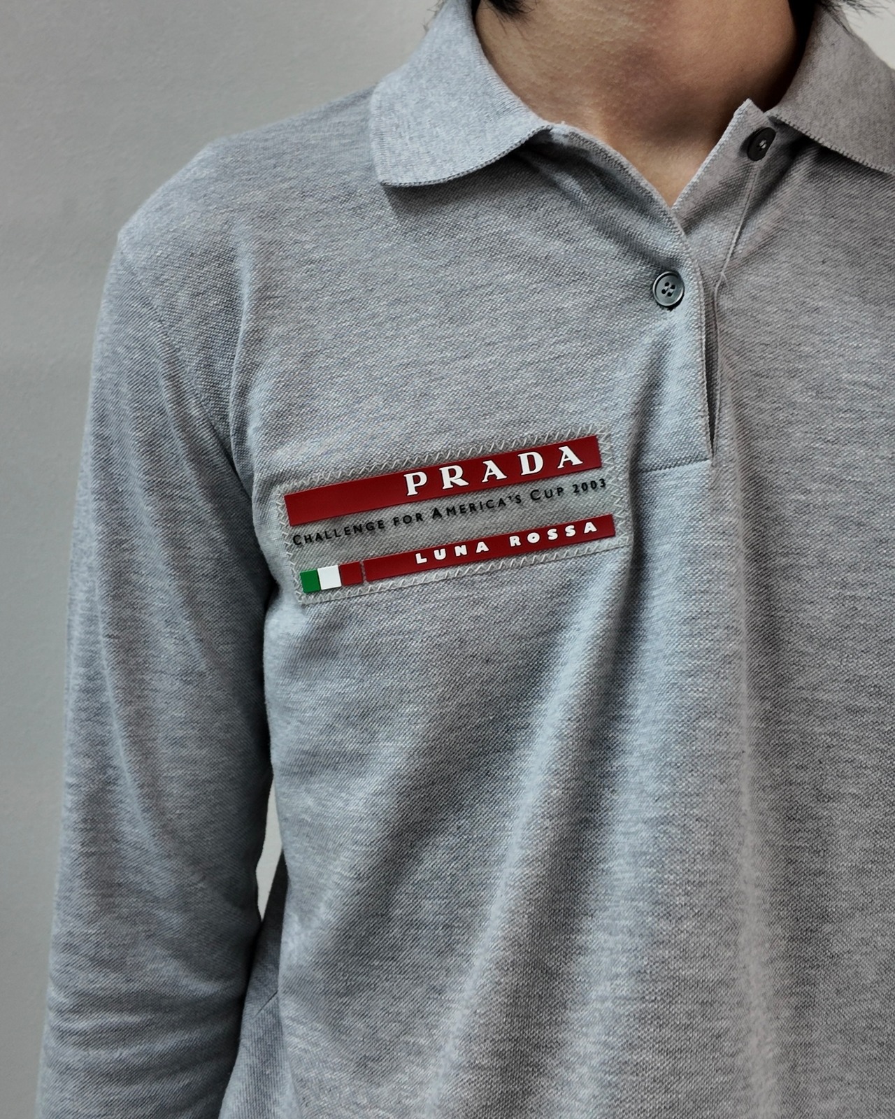 【2003 PRADA】rubber plate grey polo shirt