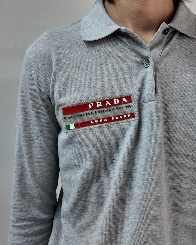 【2003 PRADA】rubber plate grey polo shirt