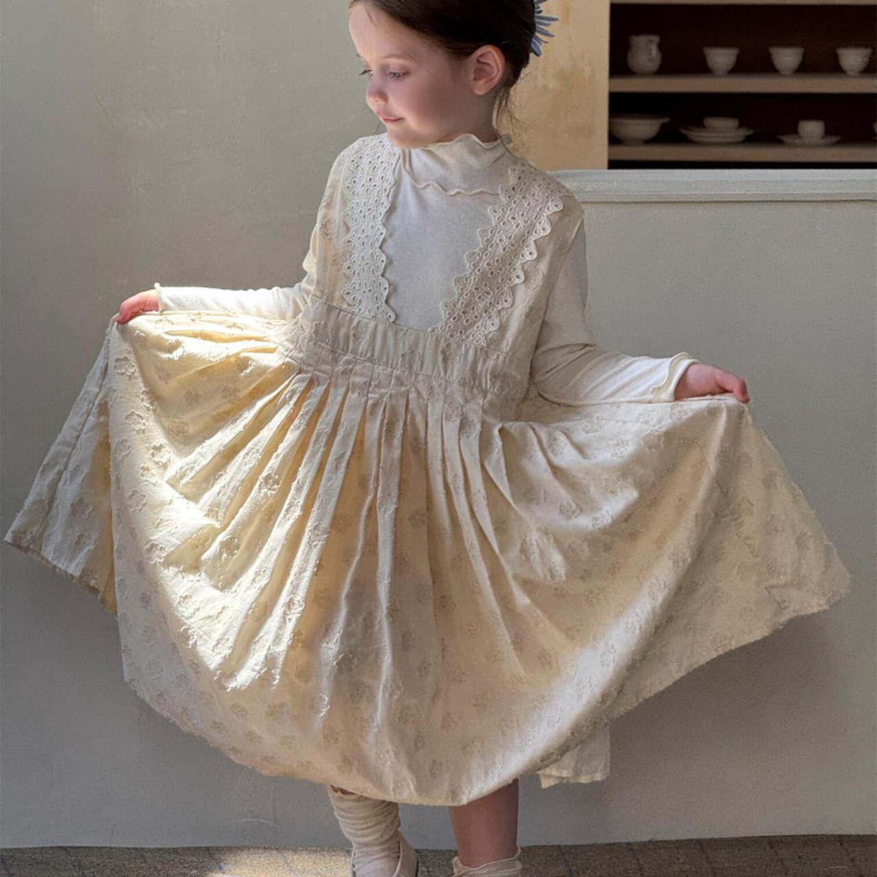 秋ｖ型花柄レイヤードワンピース