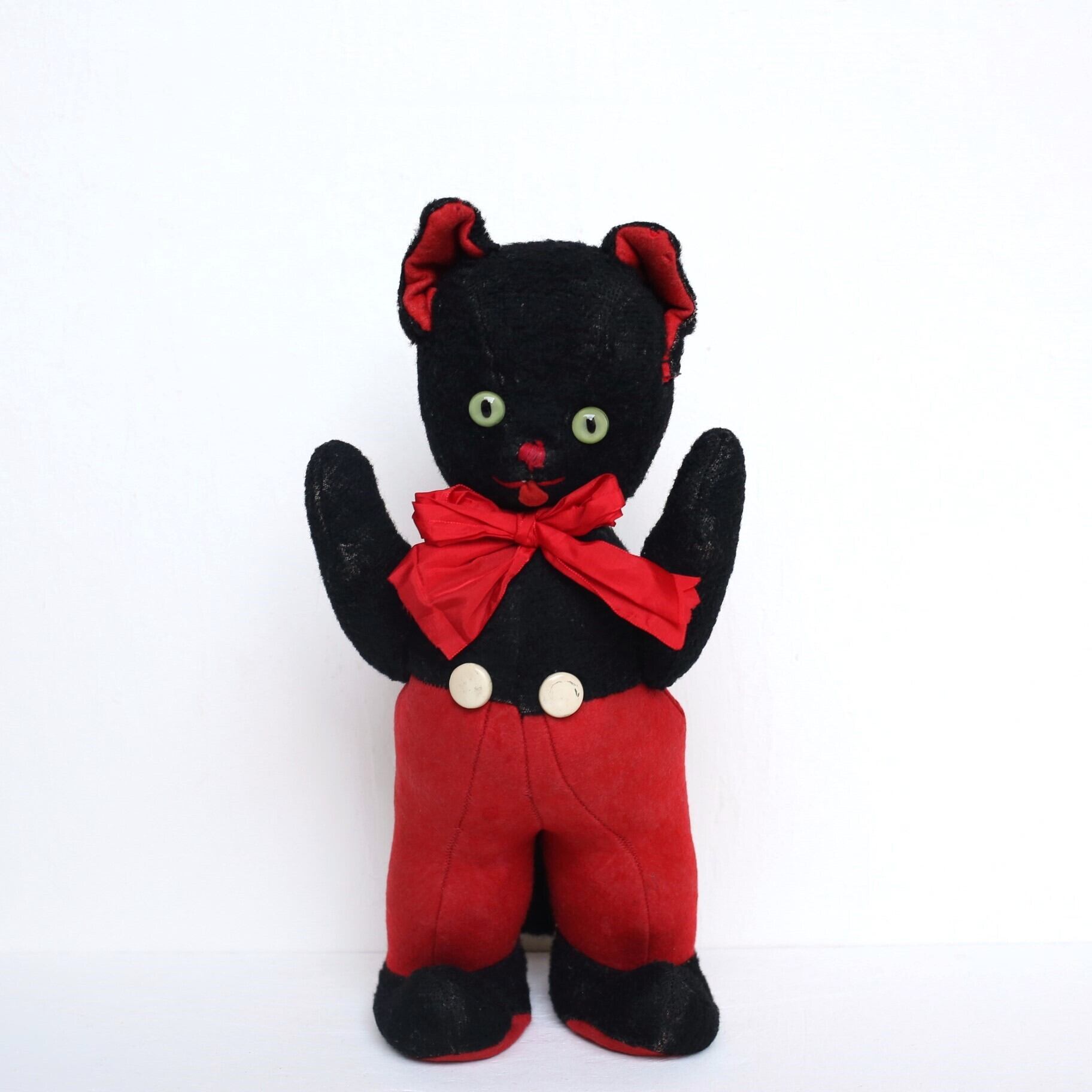 フランス アンティーク ヴィンテージ 自立する大きな黒ネコ 約39㎝ N