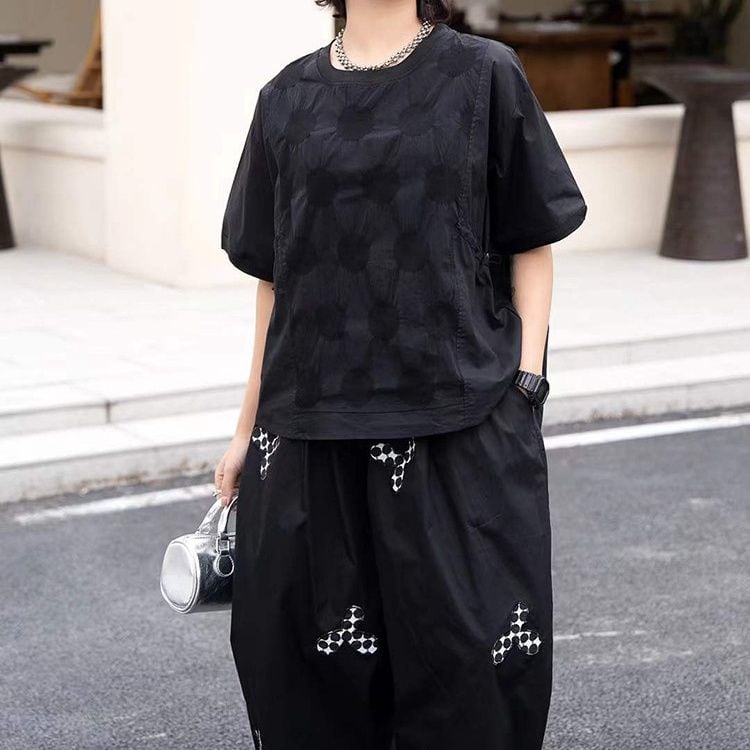 DRAWSTRING POLKA DOT SHORT SLEEVE T-SHIRT M-17325