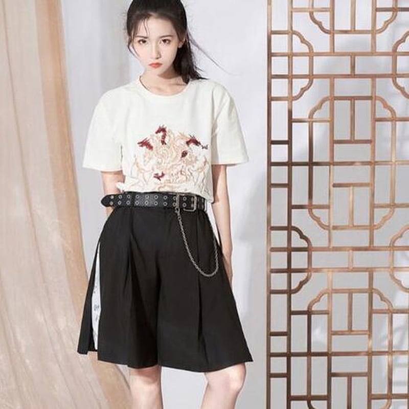 ゴスロリ通販 With U ショートパンツ キュロット 漢字 漢文 プリント かわいい かっこいい ストリート系 ユニセックス ゴスロリ服 病み服