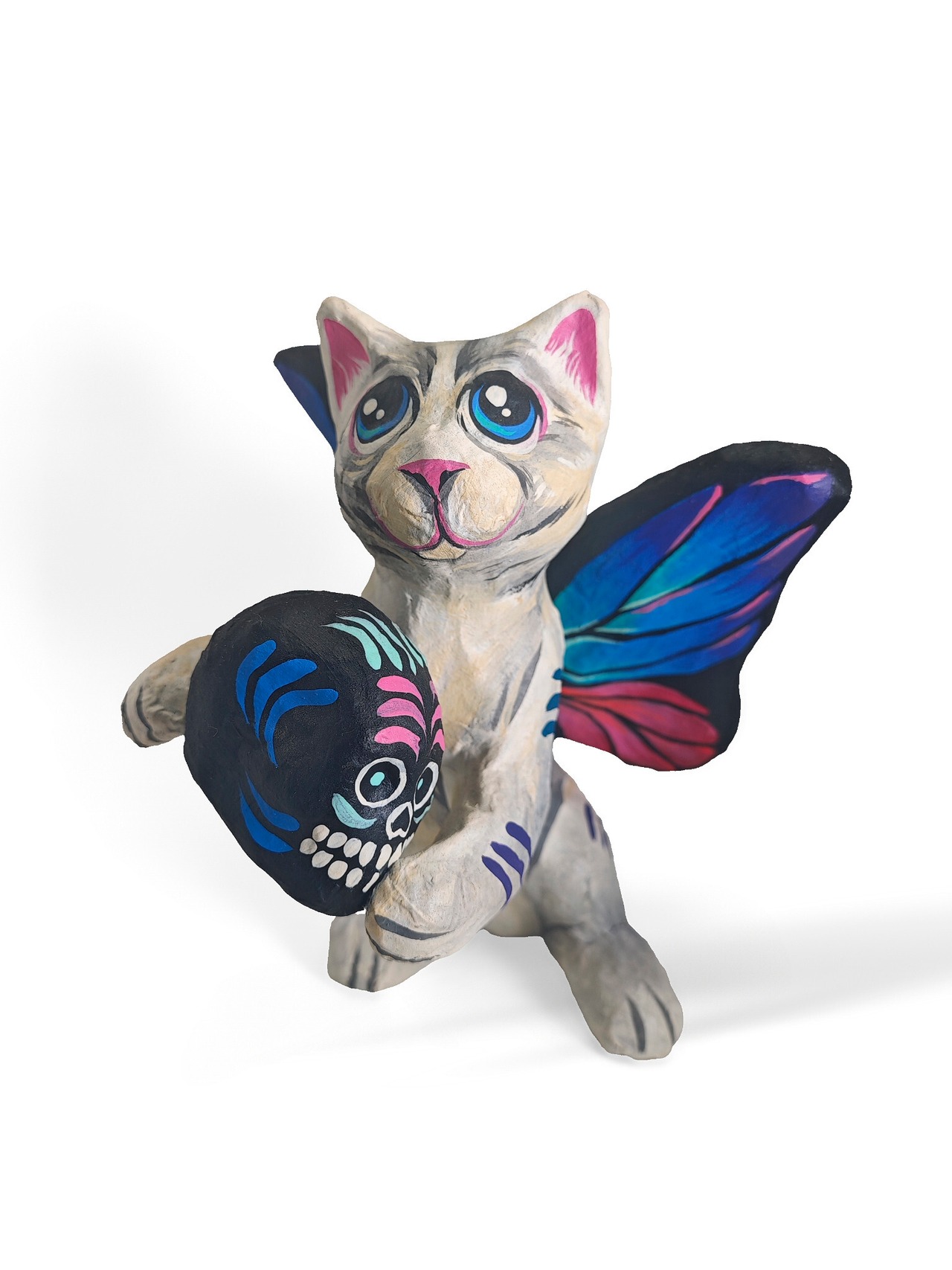 ヴィンテージ雑貨 ハンドメイド メキシコ紙彫刻キャット（白）