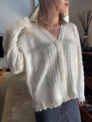 【26AW | WOMEN】Mame Kurogouchi マメ クロゴウチ / トップス / Wool Cable Knit Cardigan  MM26FW-KN094