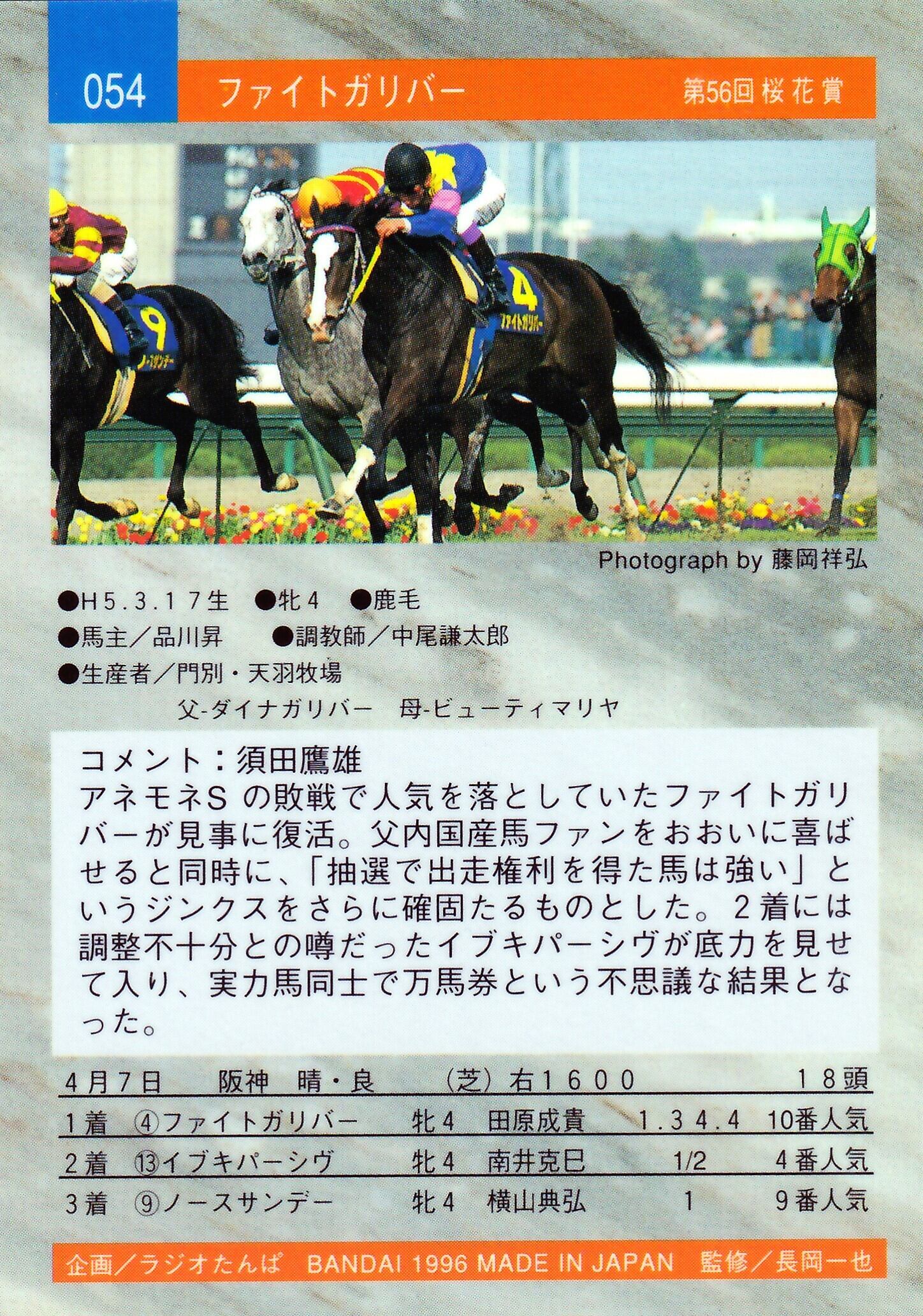 ★ サラブレッドカード 96 上半期 ハクタイセイ「サラブレッドカード 96年上半期版」No.118