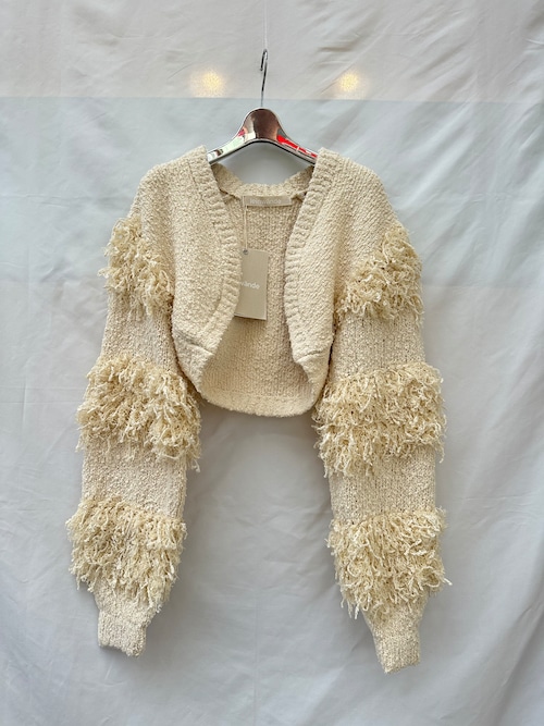 LEINWANDE　Tweed Fringe Cardigan / White　⁽通販のお問い合わせ⁾