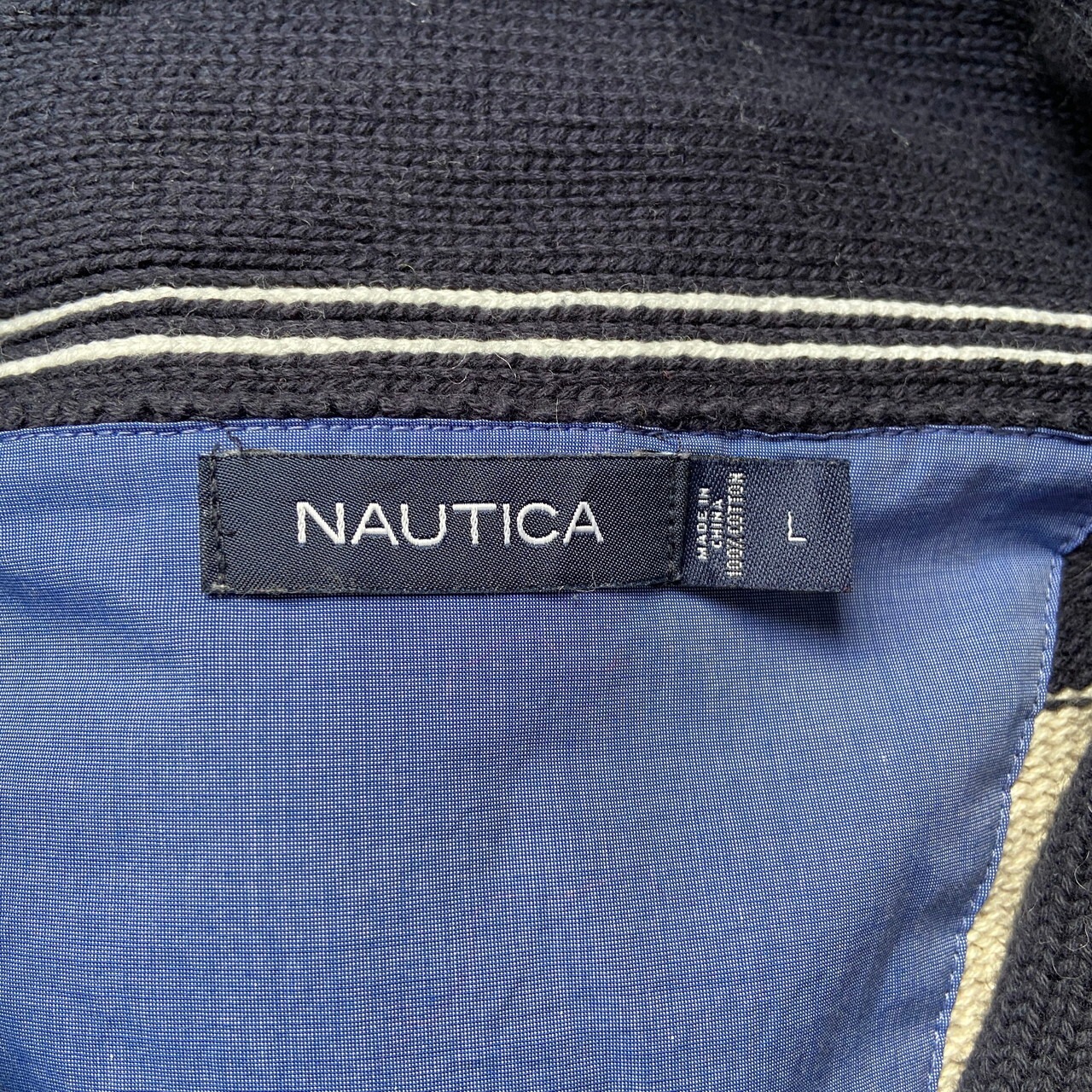 NAUTICA ノーティカ ボーダー ショールカラー コットンニットセーター 
